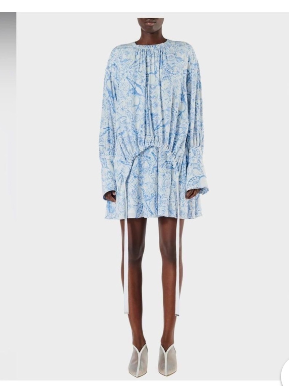 Tibi Toile White and Light Blue Printed Mini Dress